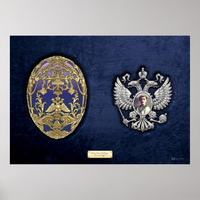 Poster Faberge Tsarevich Ovo com Surpresa no Blue Velvet (Frente)