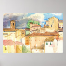 Fabriano Itália Telhados Ensolarados Aquarela