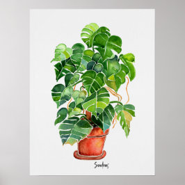 Poster Fábrica de Monstera de Aquarela em pote
