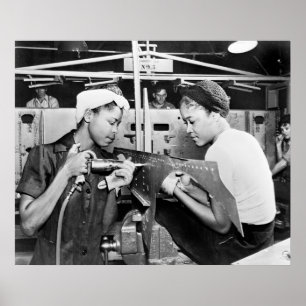 Póster Fábrica dos aviões WW2, os anos 40