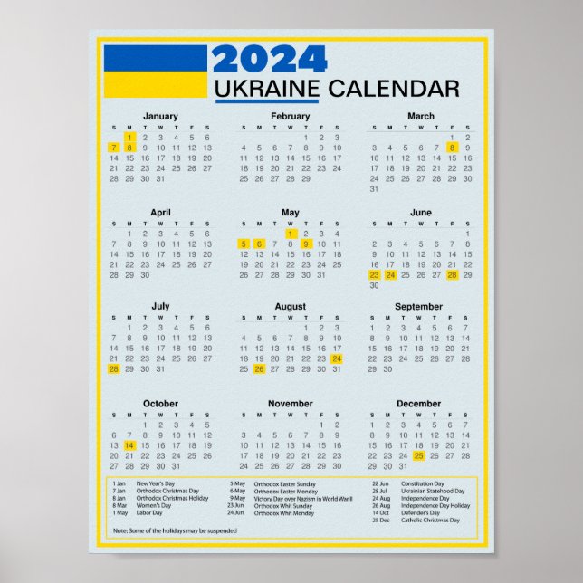 Poster Faça o download do calendário ucraniano de 2024 co (Frente)