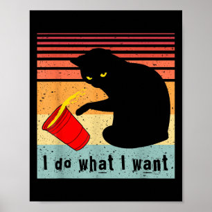 Poster Faça O Que Eu Quero Vintage Gato Preto Xícara Verm