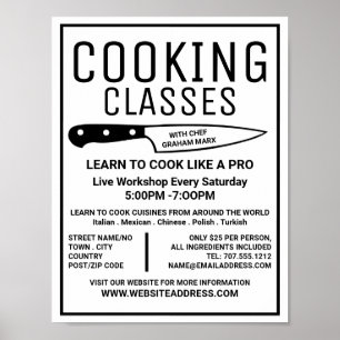 Poster Faca Preta, Gourmet, Anúncios de Classes de Cozinh