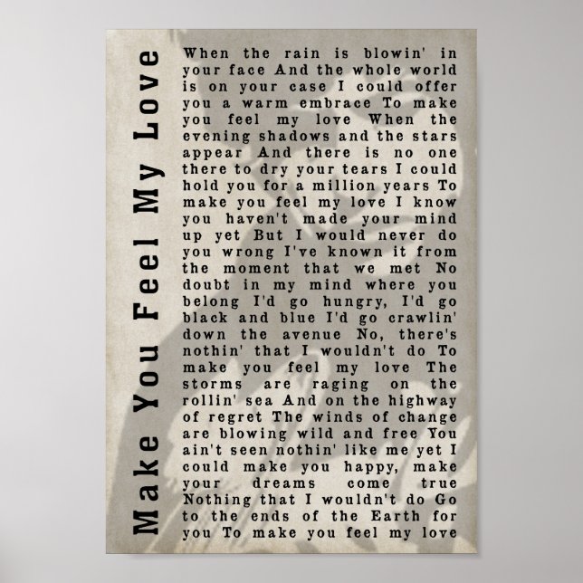 Poster Faça Você Sentir Meu Amor, Música Sombra, Impressã (Frente)