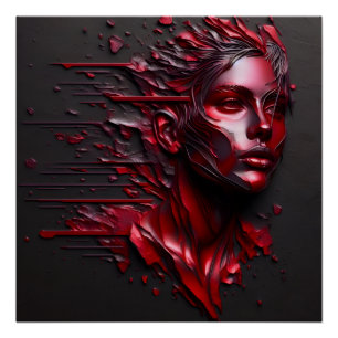 Póster Face da abstrato em vermelho anodizado
