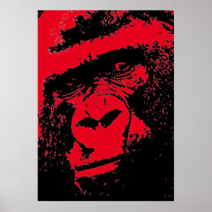 Poster Face de Gorilla Red Black Pop Art
