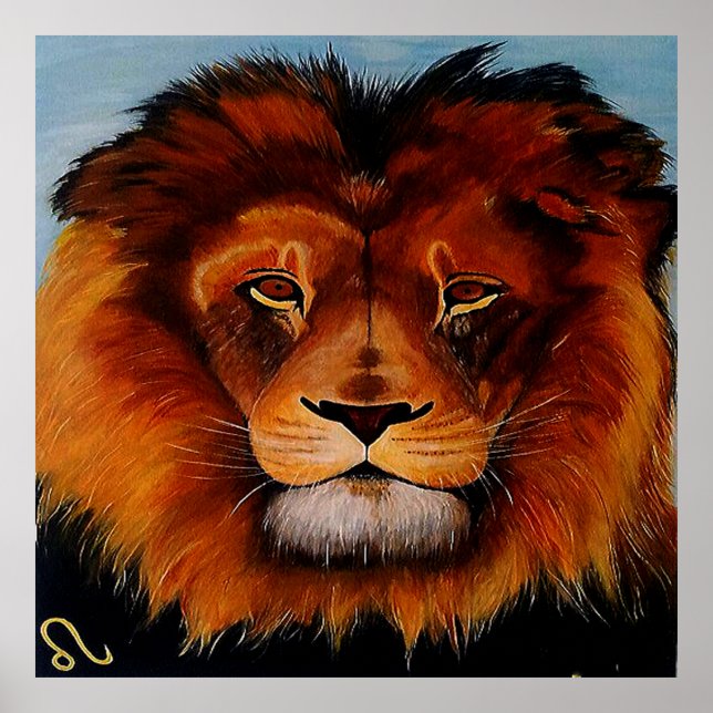 Póster Face de um leão pintado de forma realista (Frente)