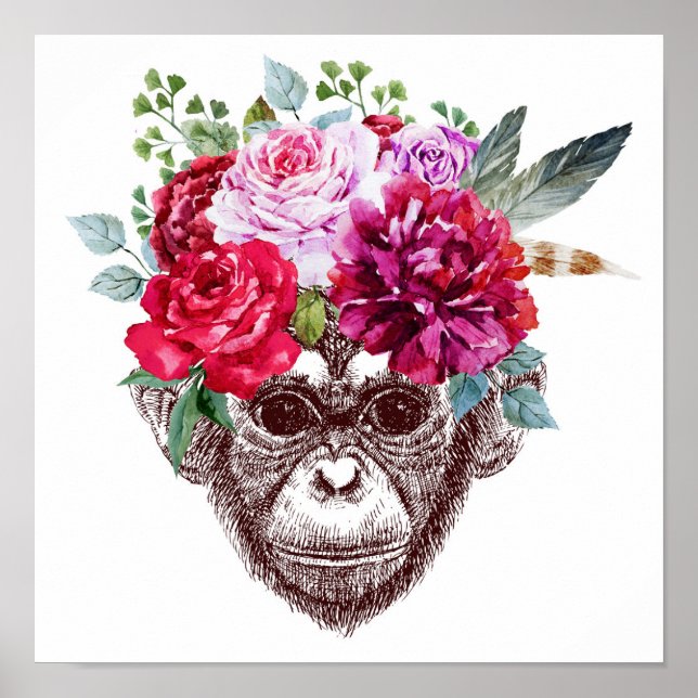 Poster Face do Macaco Flor (Frente)