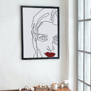 Poster Face moderna e minimalista de desenho de uma linha