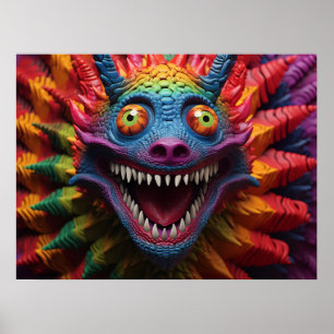 Poster Face monstruosa em cores arco-íris