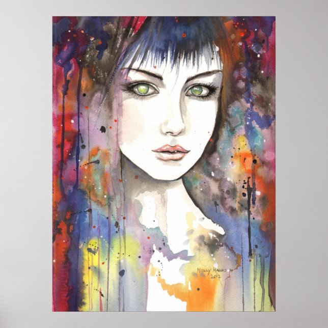 Póster Face no retrato moderno de pintura de uma arte fem (Frente)