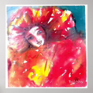 PÓSTER FACES DE MASCARADA VENETIANAS - MÁSCARA EM VERMEL