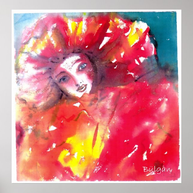 PÓSTER FACES DE MASCARADA VENETINA - MÁSCARA EM VERMELHO (Frente)