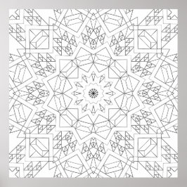 Poster Faceted Crystal Mandala Geometry Coloring Art