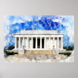 Poster fachada do Lincoln Memorial em aquarela