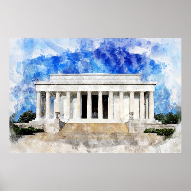 Poster fachada do Lincoln Memorial em aquarela (Frente)
