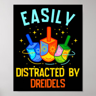 Poster Facilmente Distraído Por Dreidels Feliz Hanukkah M