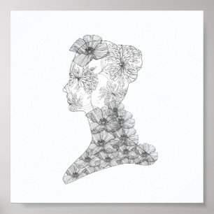 Póster Faculdade Chic Floral Illustração da Face
