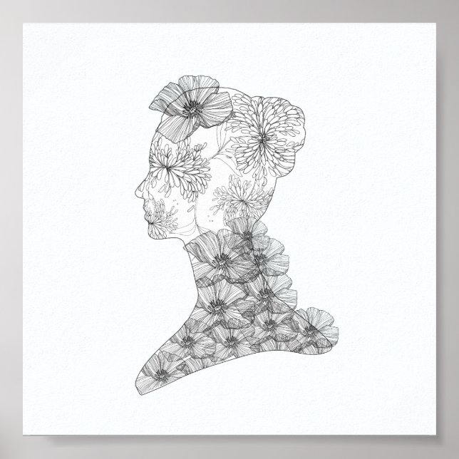 Póster Faculdade Chic Floral Illustração da Face (Frente)