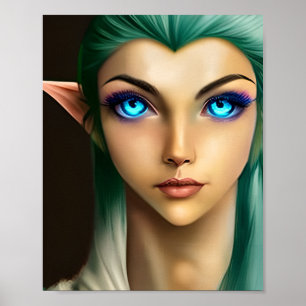 Poster Fada Azul Linda de Olhos Azuis