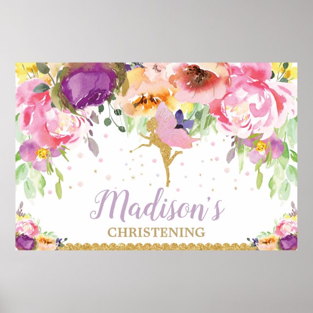 Poster Fada Batismo Banner Fundo Floral (Frente)