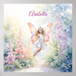 Poster Fada bonito de borboleta de Pastel em Jardim Flor