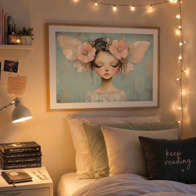 Poster Fada Caprichosa com Asas de Borboleta Florais Past (Criador carregado)