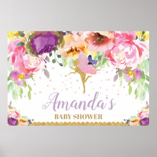 Poster Fada Chá de fraldas - Banner Floral Baby Girl