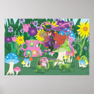 Poster Fada da flor do Victorian e tea party do urso do