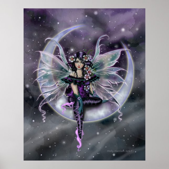 Poster Fada da Lua Lavanda na Arte Fantástica da Lua Cres (Frente)