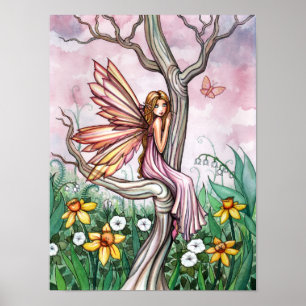 Póster Fada das Flores da Primavera Narcisos e Borboleta