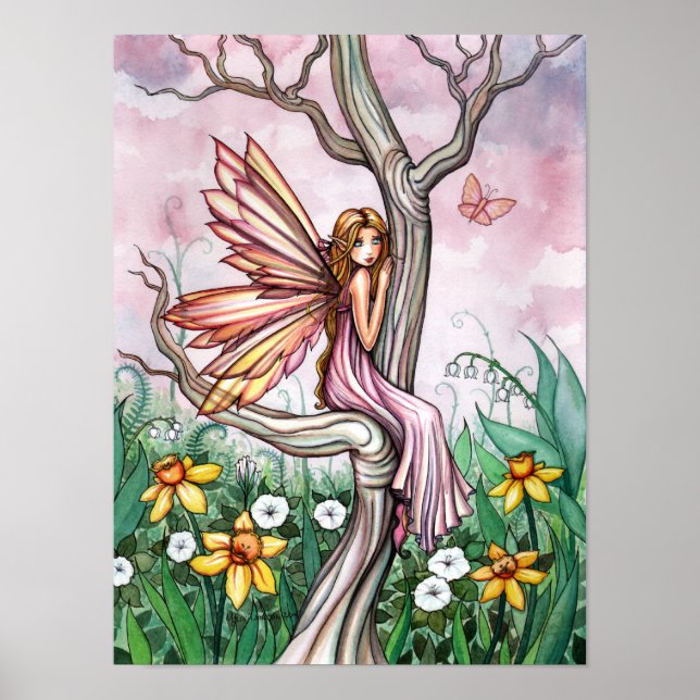 Póster Fada das Flores da Primavera Narcisos e Borboleta (Frente)