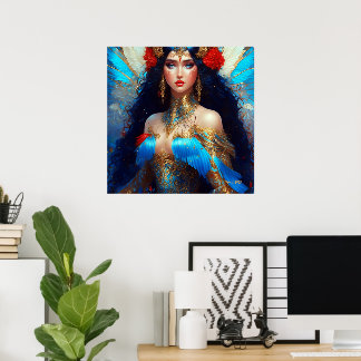 Poster Fada de Água Azul Fantasia Princesa Sereia Rosa Ve