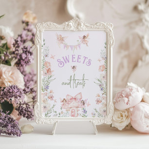 Poster Fada de Doce e Guloseimas Aniversário Lilás Flor S