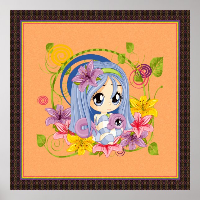 Poster Fada De Dragão Chibi De Olhos Grandes E Bonitos (Frente)