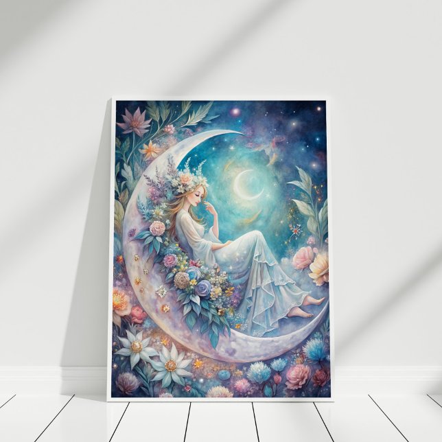 Poster Fada de Flor de Lua (Moonlight Blossom Fairy Poster in a white frame)
