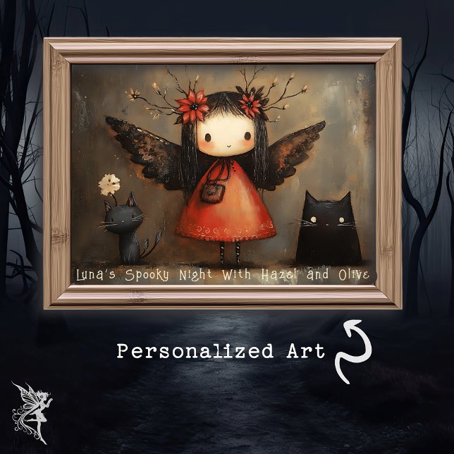 Poster Fada de Halloween e Gatos de Muro Personalizado (Criador carregado)