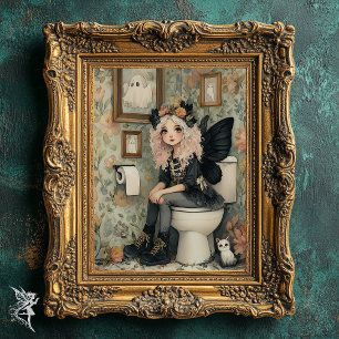 Poster Fada de Halloween Whimsérica em Toilet com Arte Fa