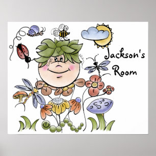 Póster Fada de Jardim de Flores Personalizadas Fofa