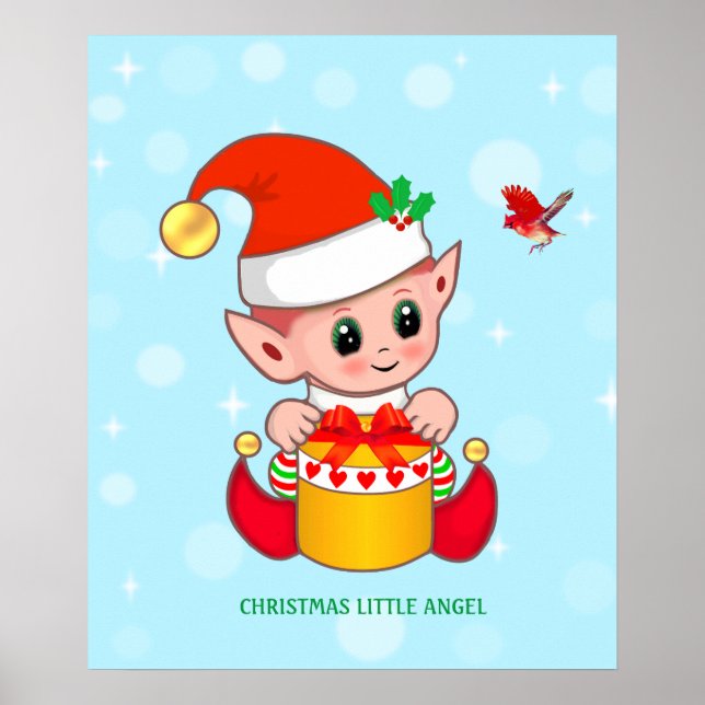 Poster Fada de Natal fofo e passarinho vermelho (Frente)
