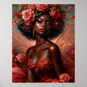 Poster Fada de Pele Escura Com Rosas Vermelhas