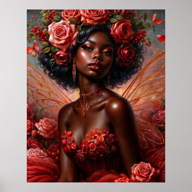Poster Fada de Pele Escura Com Rosas Vermelhas (Frente)