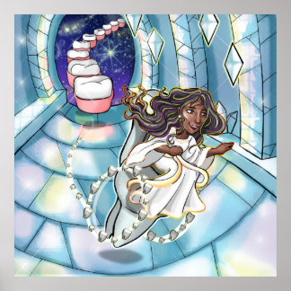 Poster fada dentária negra, deficiente (cadeira de rodas)