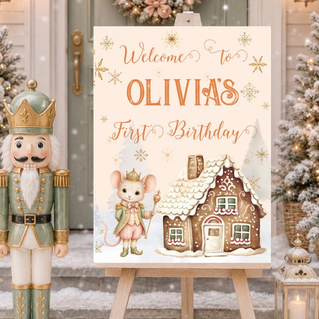 Poster Fada do Açúcar Rato Sinal de Boas-Vindas de Biscoi (Sugar Plum Fairy Mouse Gingerbread Welcome Sign)