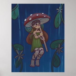Poster Fada do Cogumelo em Dia Chuvoso