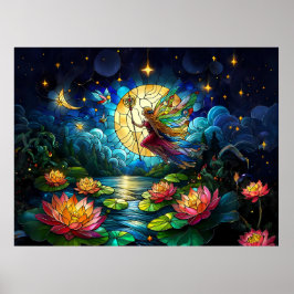 Poster Fada do Vôo ao Luar com Luar de Vidro Pintado