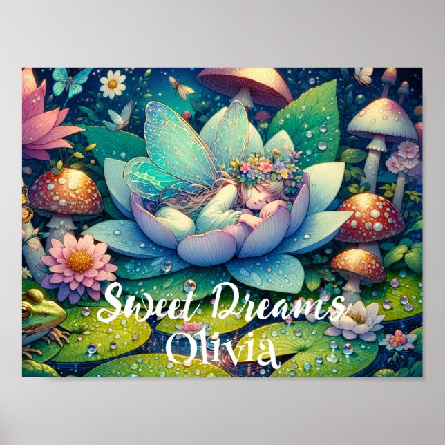 Poster Fada Dormindo em uma Flor Conto Personalizado (Frente)