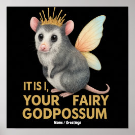 Poster Fada Godpossum Gambá Fofo com Coroa e Asas