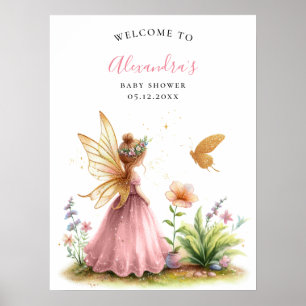 Poster Fada Princesa Encantada, Chá De Bebê Rosa