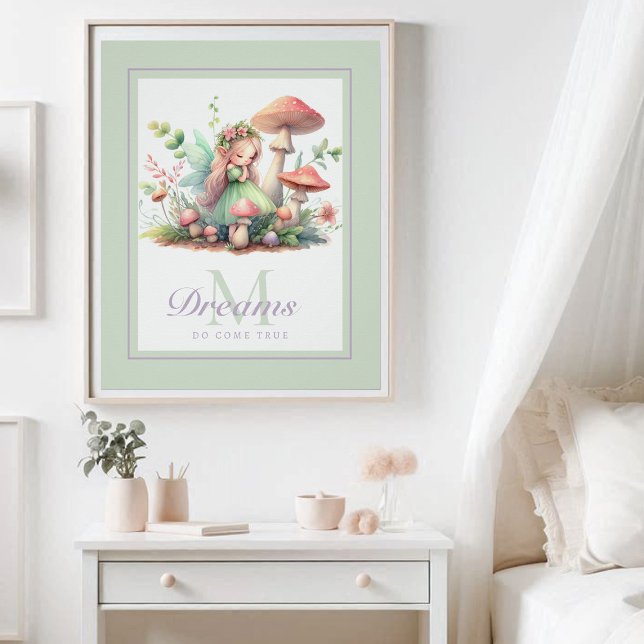 Póster Fada Princesa Mushroom - Inspiração (enchanted garden fairy princess tea mushrooms garden nursery kids decor personalized monogram cute)